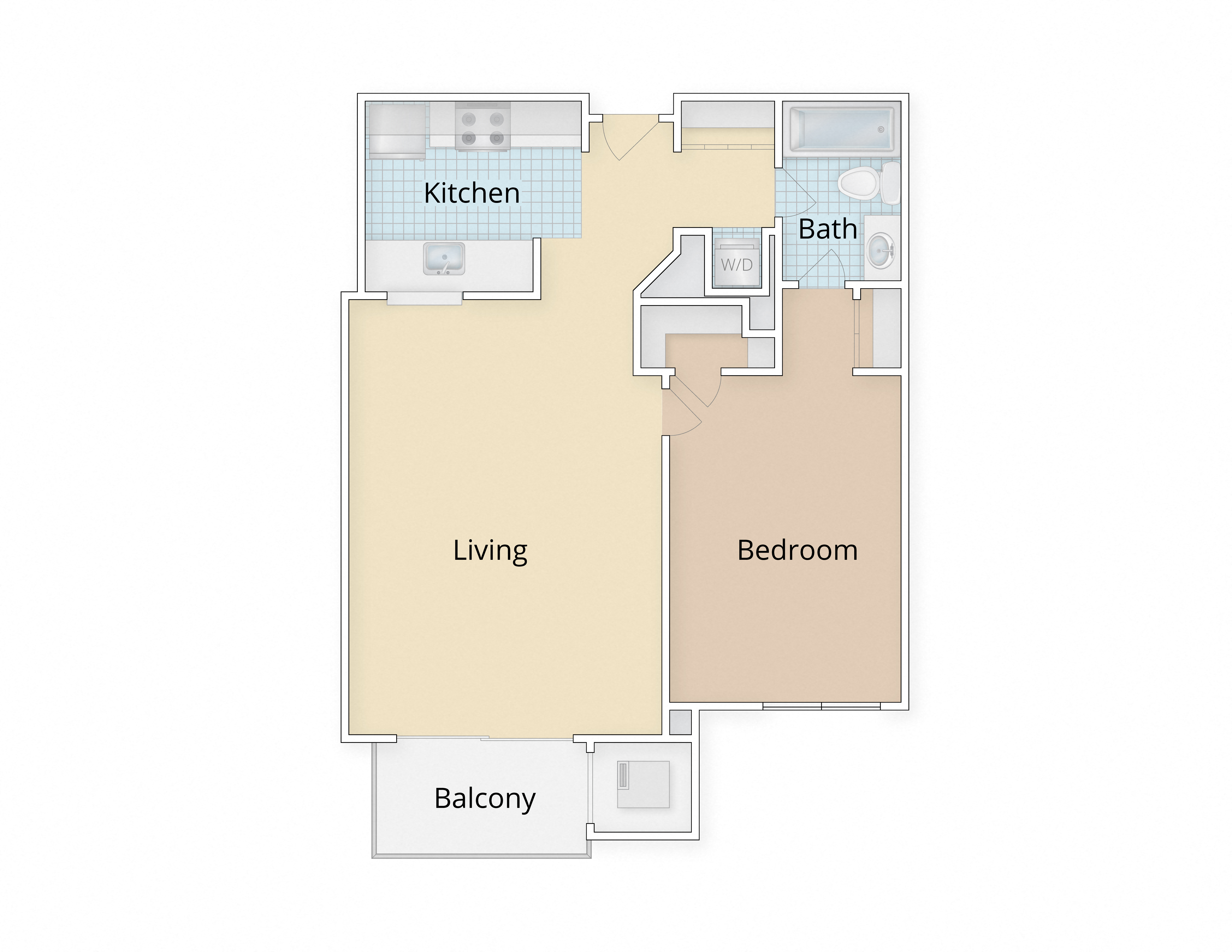 Floor plan for 1 bed, 1 bath, 796 sqft